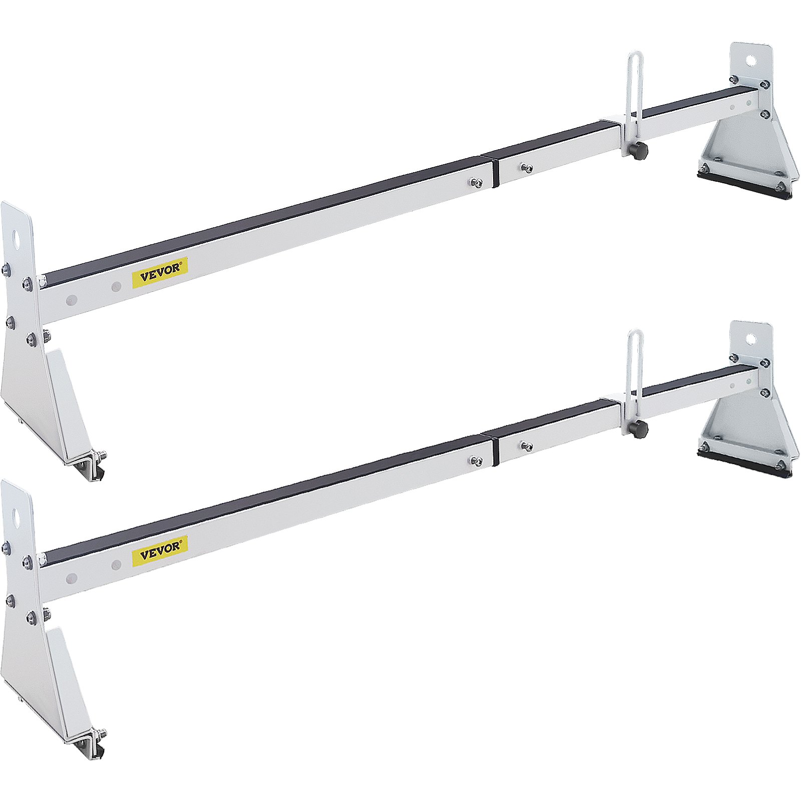 Van Roof Ladder Rack, 2 Bars, 331 LBS Capacity, 52\"-63.8\" Adjustable Steel Roof Rack Cross Bar With Ladder Stoppers, Fit Vans With Rain Gutters, For Kayak Canoe Lumber Pipe Cargo,, White