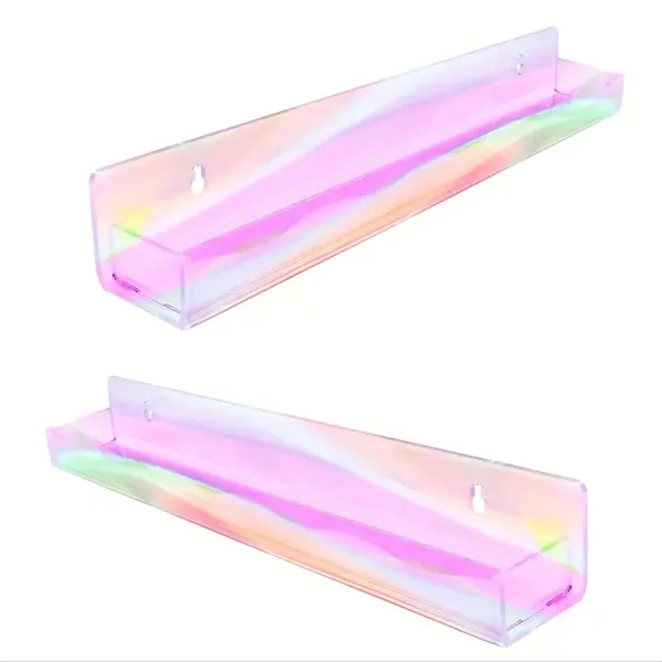 Rainbow Nail Polish Wall Organizer - Multi-Purpose Plastic Storage Rack With 6 Compartments For Nail Polish, Makeup Essentials & More - Vibrant Rainbow Design For Stylish Home Decor, Hanging Jewelry O