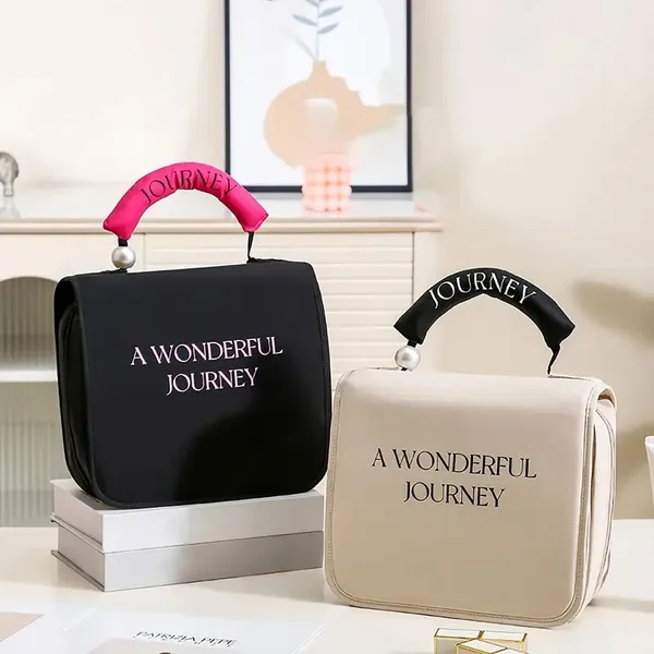 Women'S Pearl Portable Cosmetic Bag, Business Travel Hook Cosmetic Bag, Cosmetic Bag Large Capacity, Toilet Bag With Hook, Suitable For Toiletries, Cosmetics, Brushes And Other Items