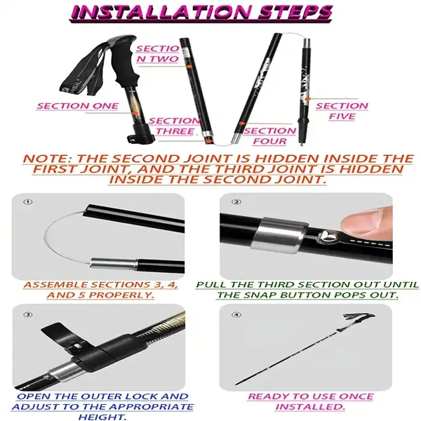 5-Section Collapsible Hiking Poles - Lightweight Trekking Poles With Secure External Lock, Adjustable Length, Sturdy - Ergonomic EVA Grip For Mountain Climbing, Camping, Trail Hiking - Perfect Gift Fo