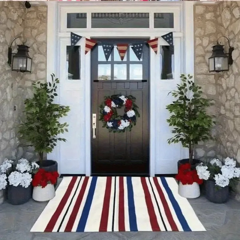 Unique Outdoor Mat, American Vintage Patriotic Star, Machine Washable Non-Slip Mat, Red White Blue Stars & Stripes Design 31×20 Inch Ideal Gift For Patriotic, Patriotic Area Mat, Perfect For Father’s – 32in18in