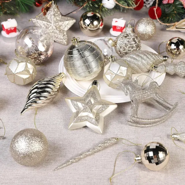 Christmas Tree Decorations Ornaments Set, Shatterproof Plastic Baubles Decorative Balls For Xmas Tree Decor Holiday Wedding Party, White Champagn... Champagnegold - Shop at LoveMi