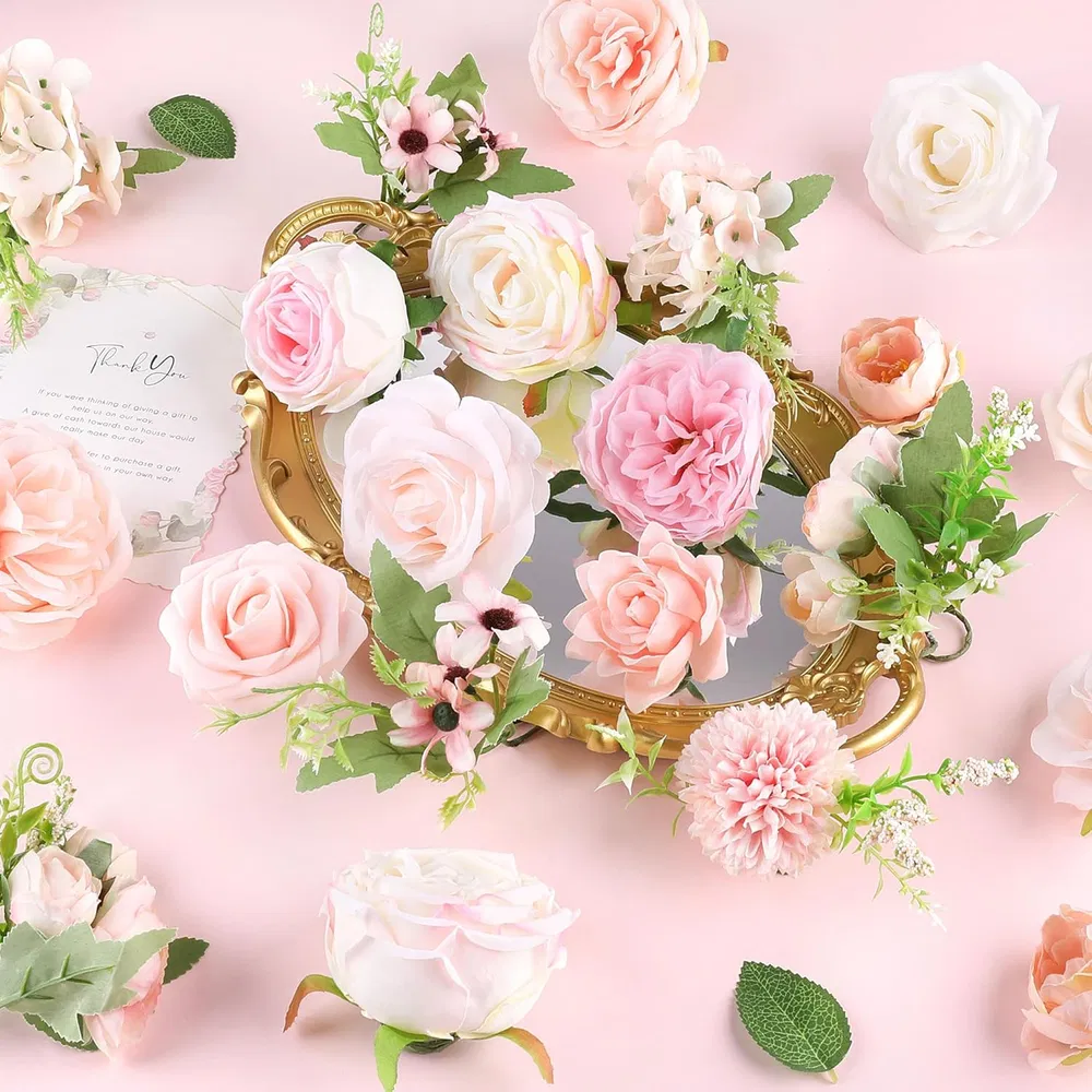 Artificial Flowers Combo Fake Flowers Pink Roses Silk Flowers With Stems For DIY Bridal Wedding Bouquets Centerpieces Arrangements Table Party Baby... Blushpink - Shop at LoveMi