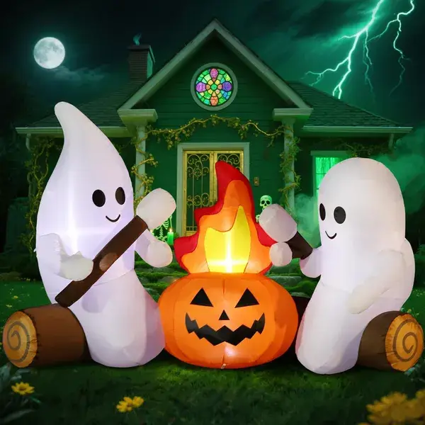 12FT Halloween Inflatables Decoration Giant Ghost With 3-Colored Flame Rotation LED Light Spooky Halloween Decorations Outdoor Blow Up Yard Decorations For Home