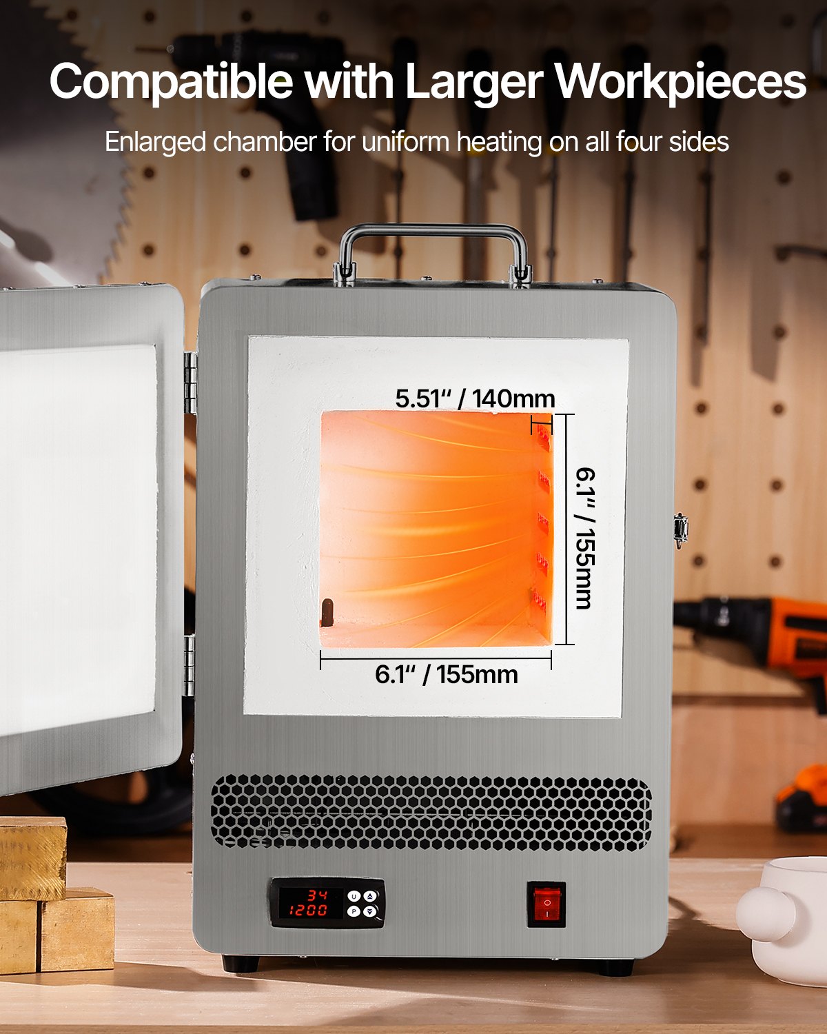 Tabletop Kiln Melter, 1500W Electric Kiln, 2192℉ Max Temperature, Stainless Steel, Programmable Gold… image 3