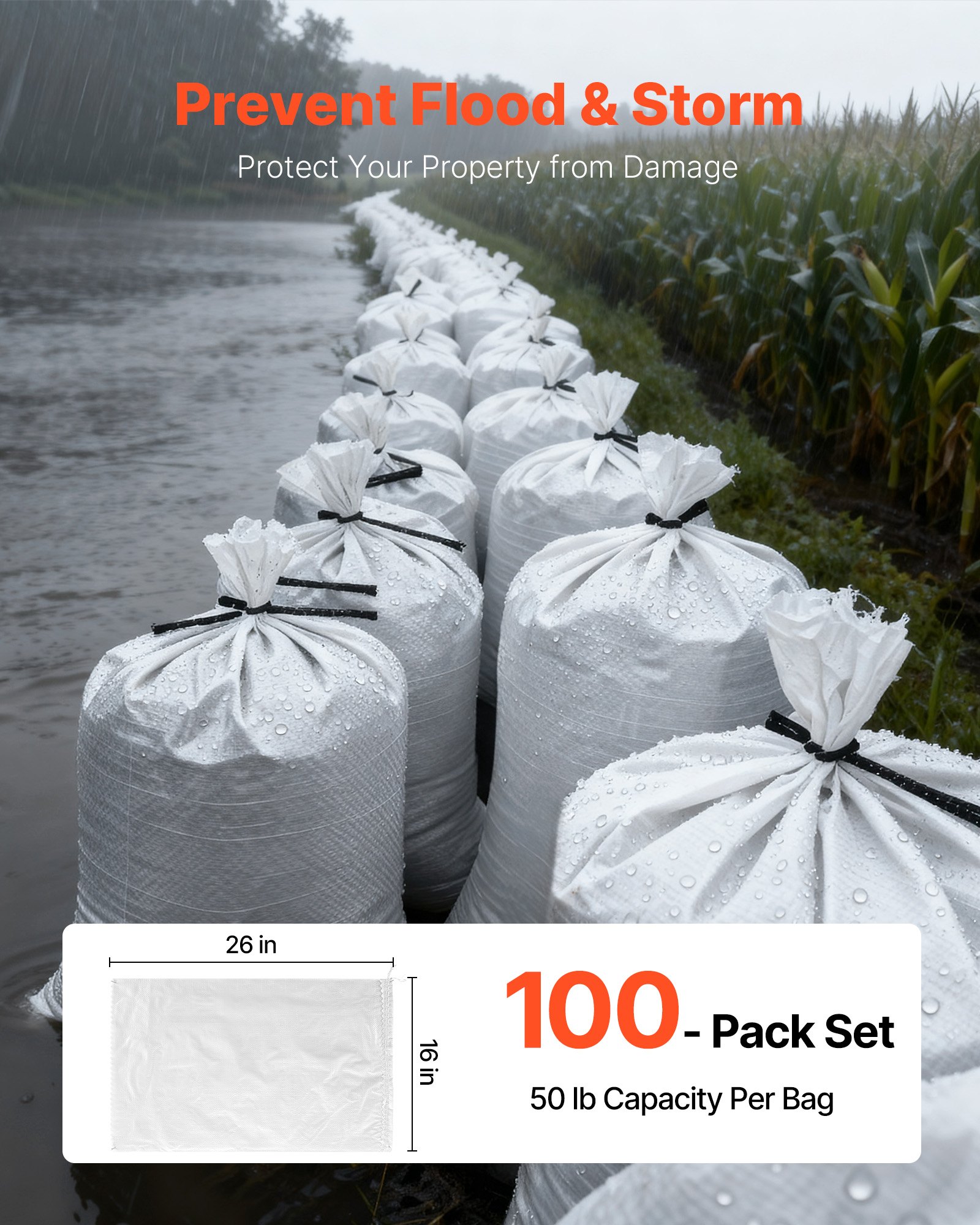 Empty Sandbags, 100 Packs , Heavy Duty Sand Bags Sacks With Ties, Capacity Woven Polypropylene Sandbags,… - 4