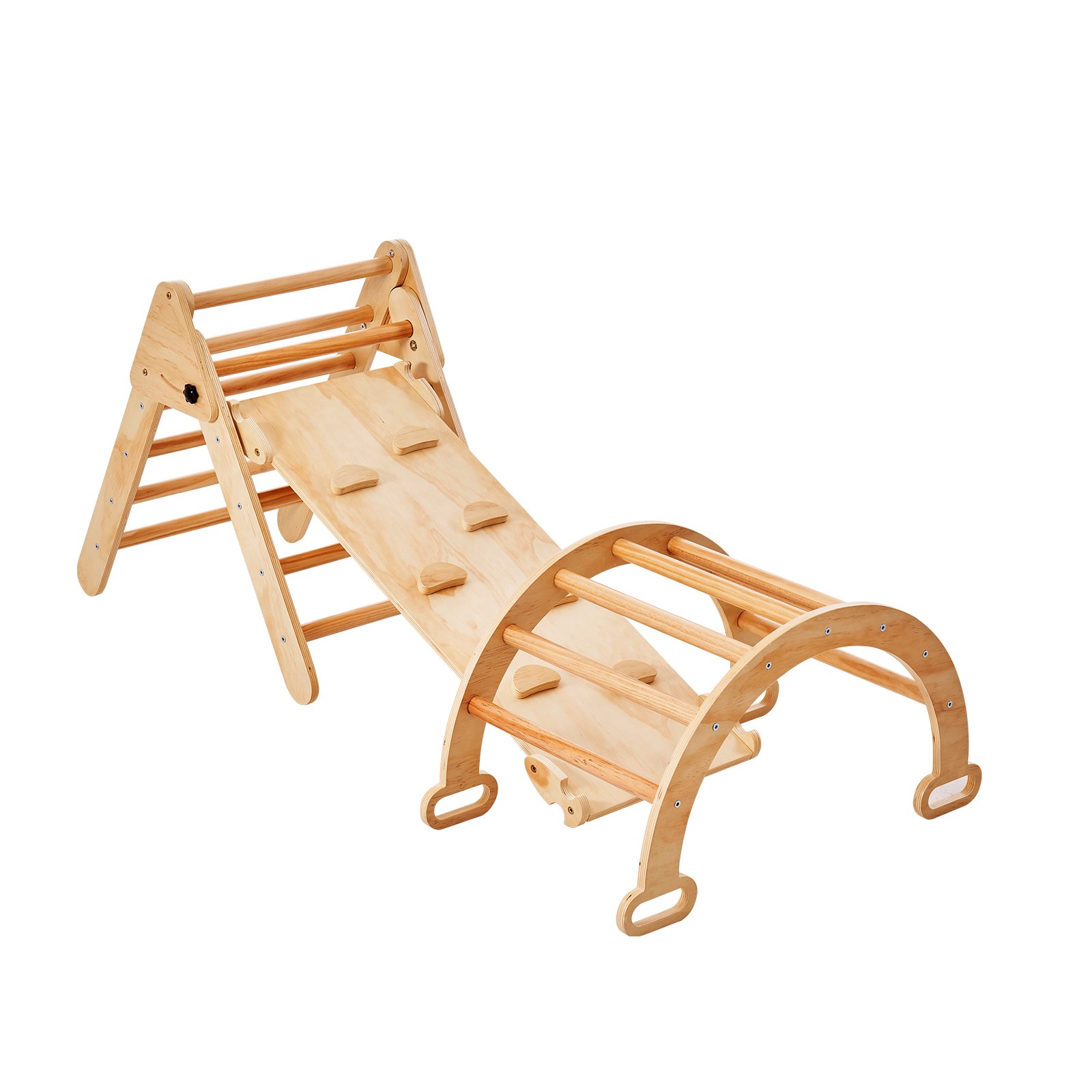 Pikler Triangle Set, 5 In 1 Toddler Climbing Toys Indoor Playground, Ramp, And Arch, Montessori Climbing Set With Triangle, Medium Size Wooden Climbing Gym For Toddlers 1-3 Years, Wood Color - Image 1