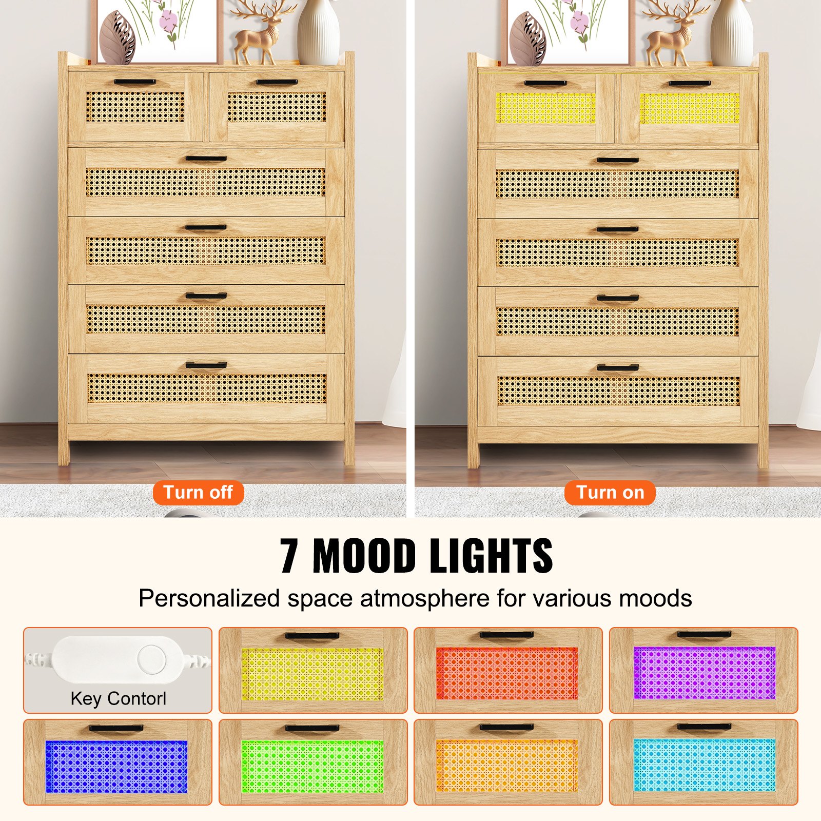 Rattan Five Drawer Dresser, picture 3 of 4