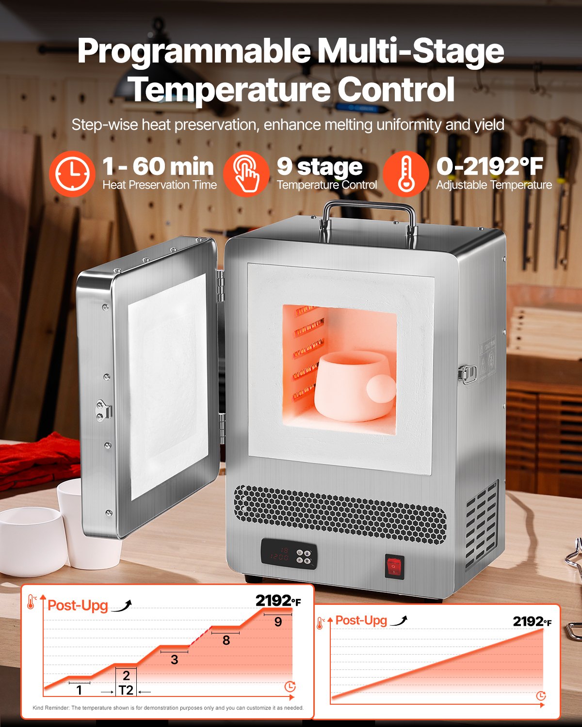 Tabletop Kiln Melter, 1500W Electric Kiln, 2192℉ Max Temperature, Stainless Steel, Programmable Gold… image 2