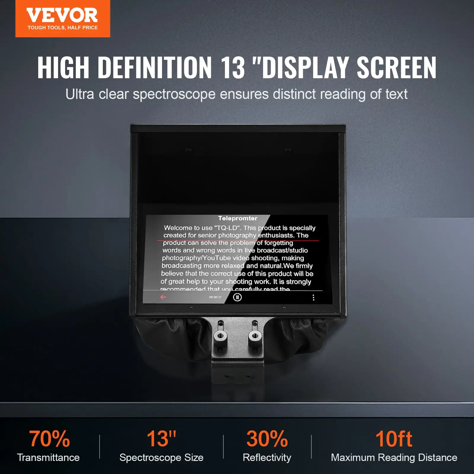 Teleprompter, 13" Aluminum Alloy, Floor Type