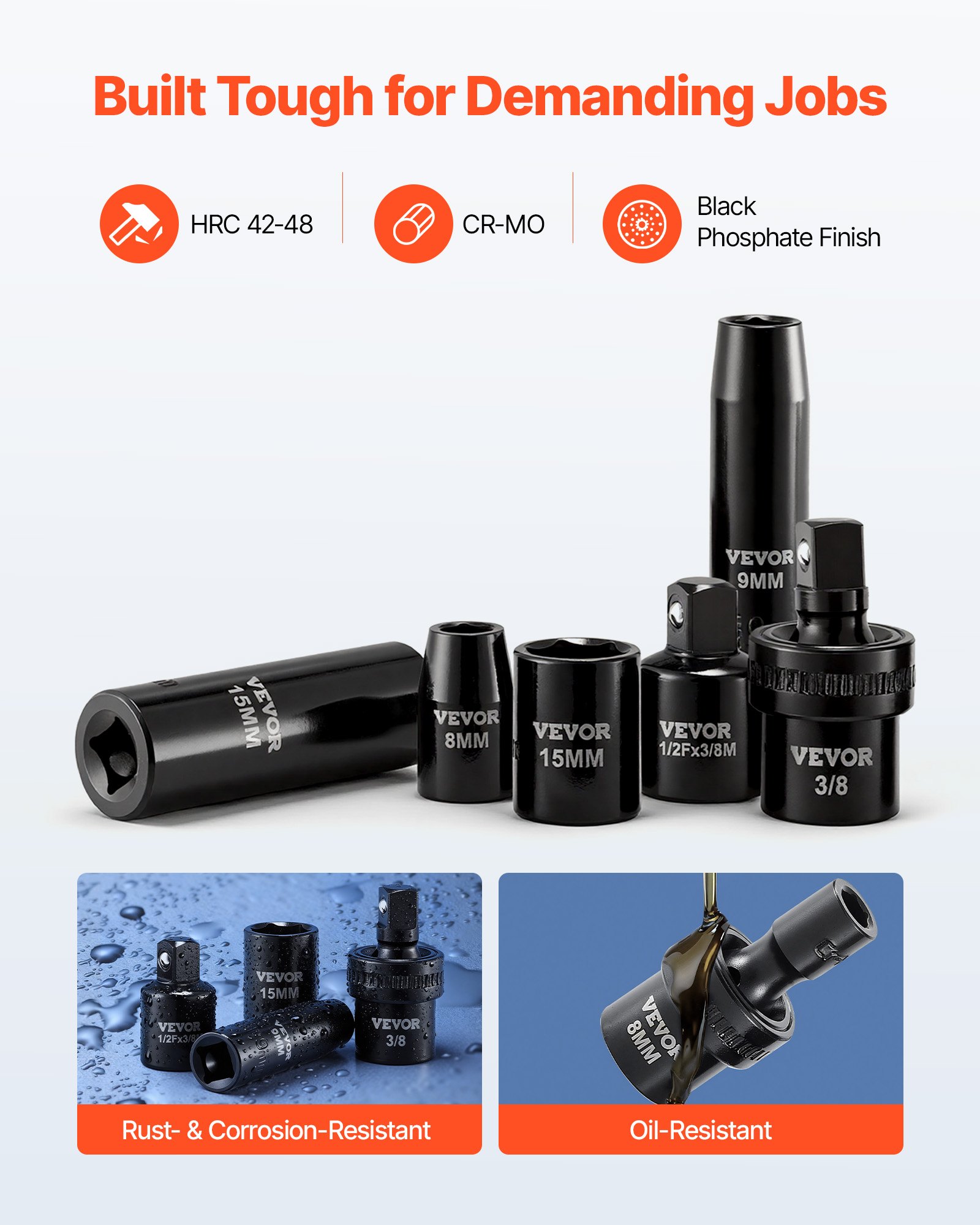 3/8 In Drive Impact Socket Set, 67 Piece, 6 Point Shallow & Deep Impact Sockets, SAE (5/16 In To 3/4 In) And Metric… - 3