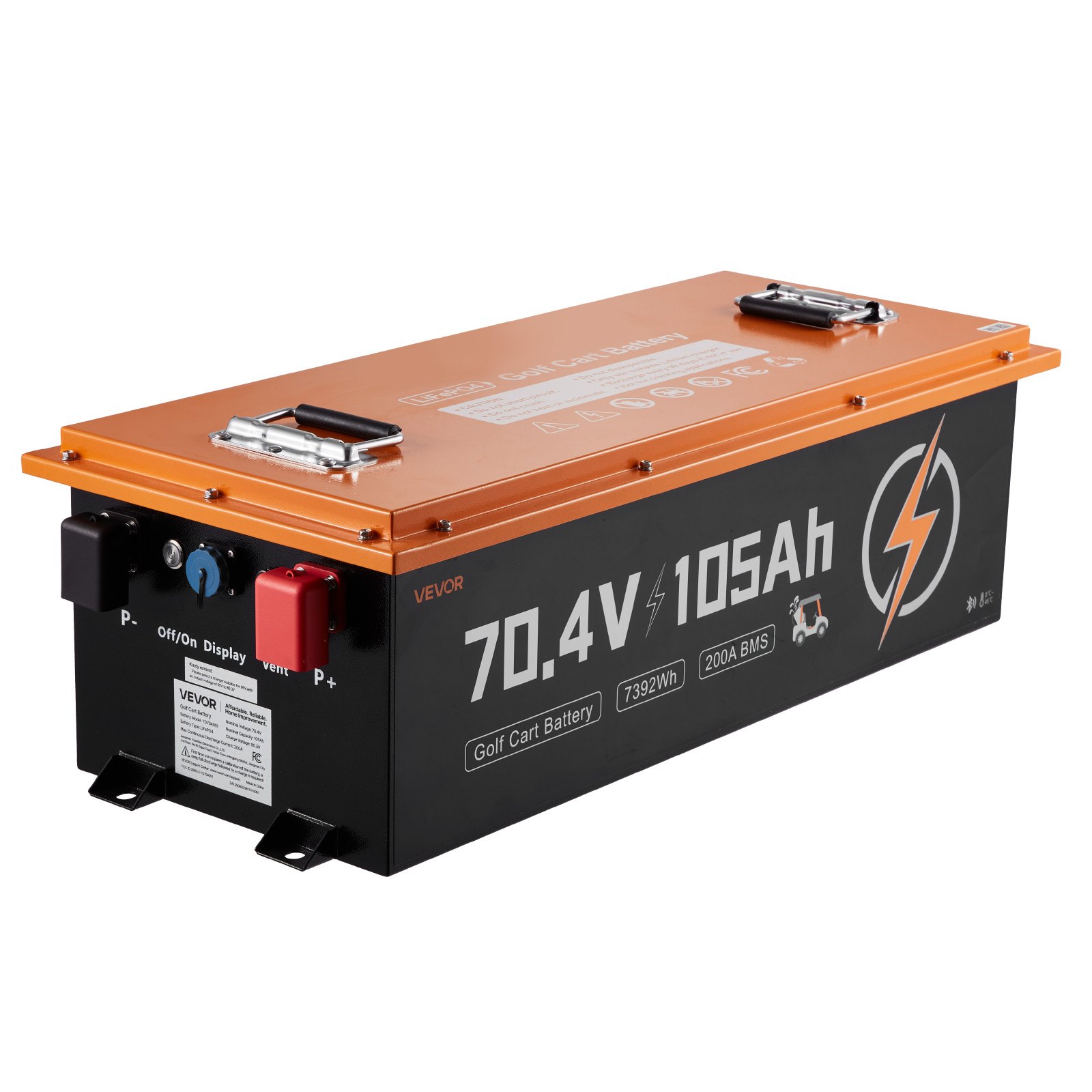 72V (70.4V) 105AH Lithium Golf Cart Battery, With 15A Charger, Lifepo4 Battery Kit, Built-in 200A BMS, With Bluetooth & Touch Monitor, 2C Discharge, 4000 Cycles, For Golf Carts, Trolling Motors