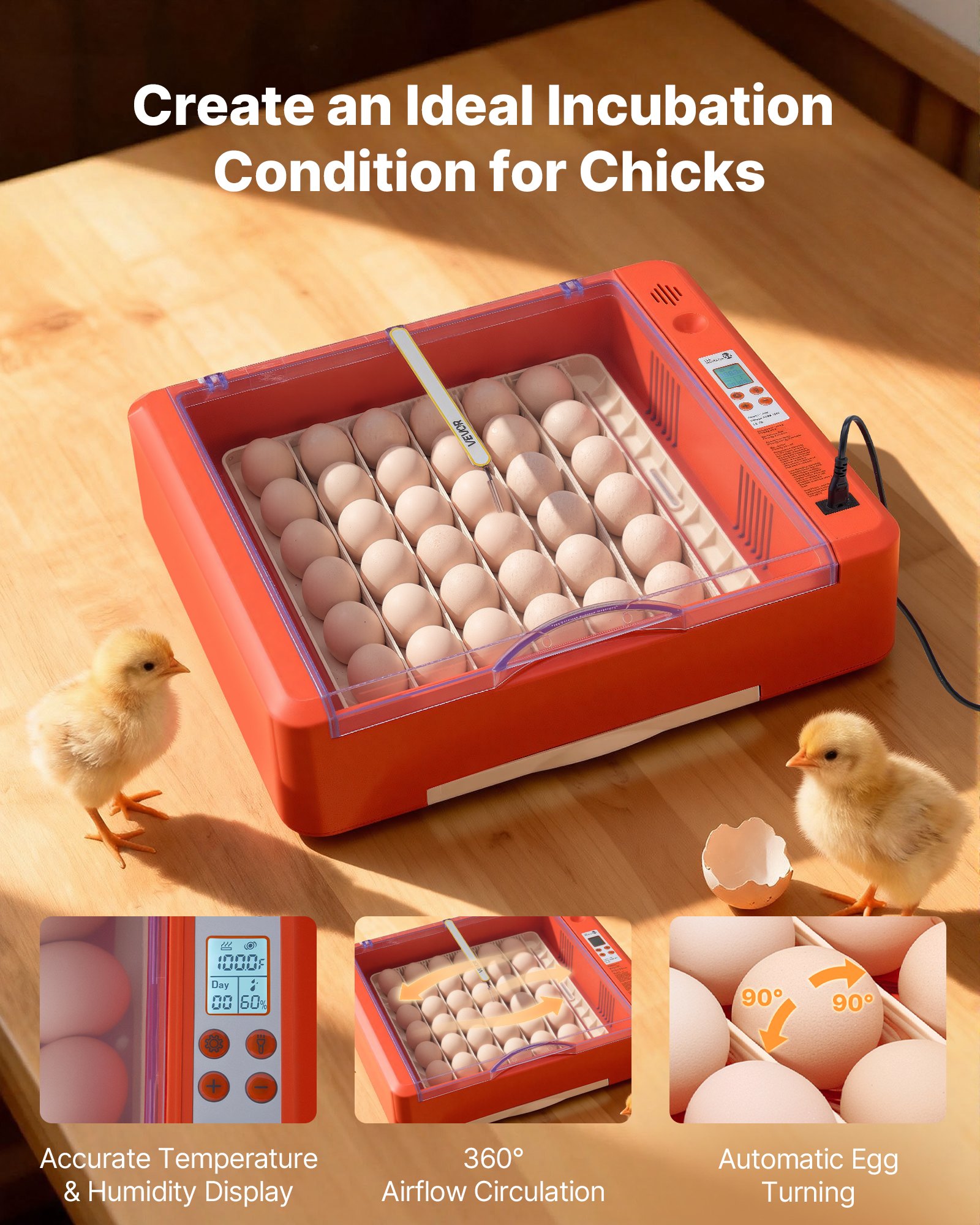 36 Egg Incubator, Automatic Egg Turner With LED Candler & Water Tray, Temperature & Humidity Control, 360° View Clear Window, Poultry Eggs Incubators For Hatching Chicks Ducks Goose Quails image 2