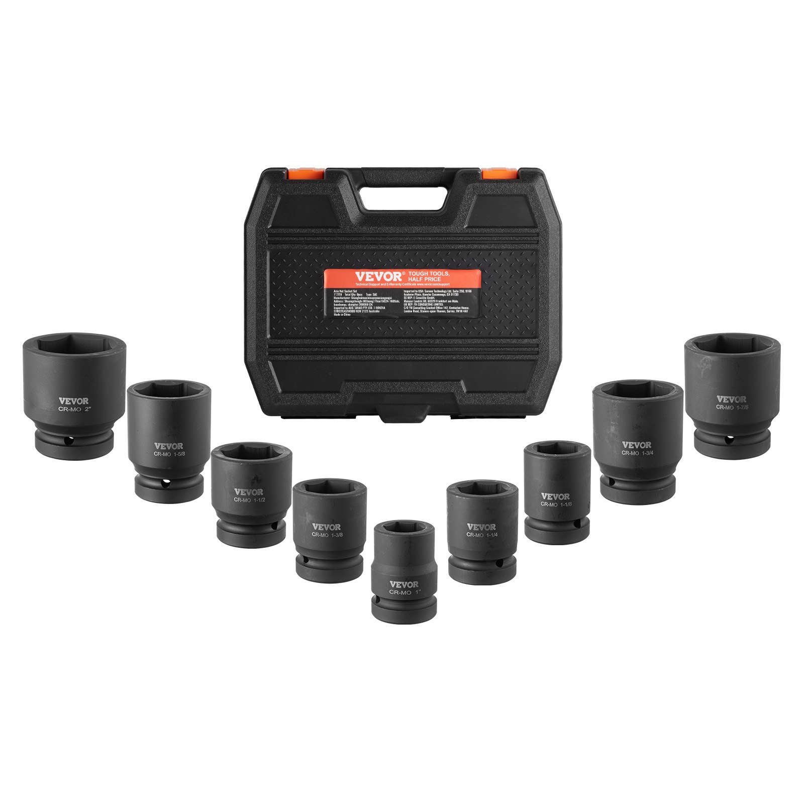 Axle Nut Impact Socket Set, 1" Drive 6-Point 9-Piece SAE Spindle Nut Socket Set, CR-MO Heat Treated Large Socket Set With Storage Case, For Auto Repair, Removing Or Installing Axle Nuts - Image 1