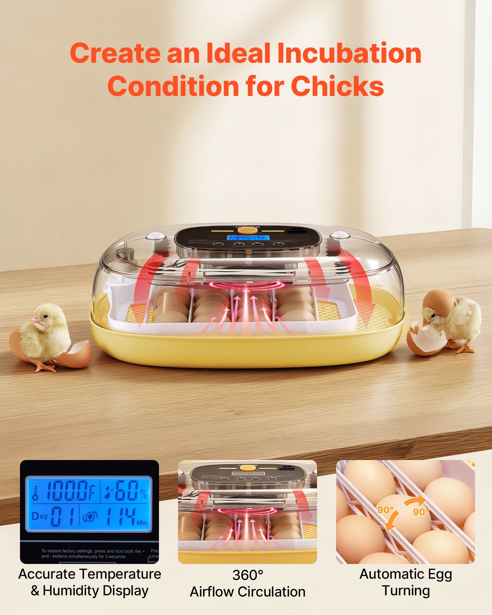 24 Egg Incubator, Automatic Egg Turner With LED Candler, Temperature & Humidity Control, 360° View Clear Window, Auto Water Refill, Poultry Eggs Incubators For Hatching Chicks Ducks Goose Quail