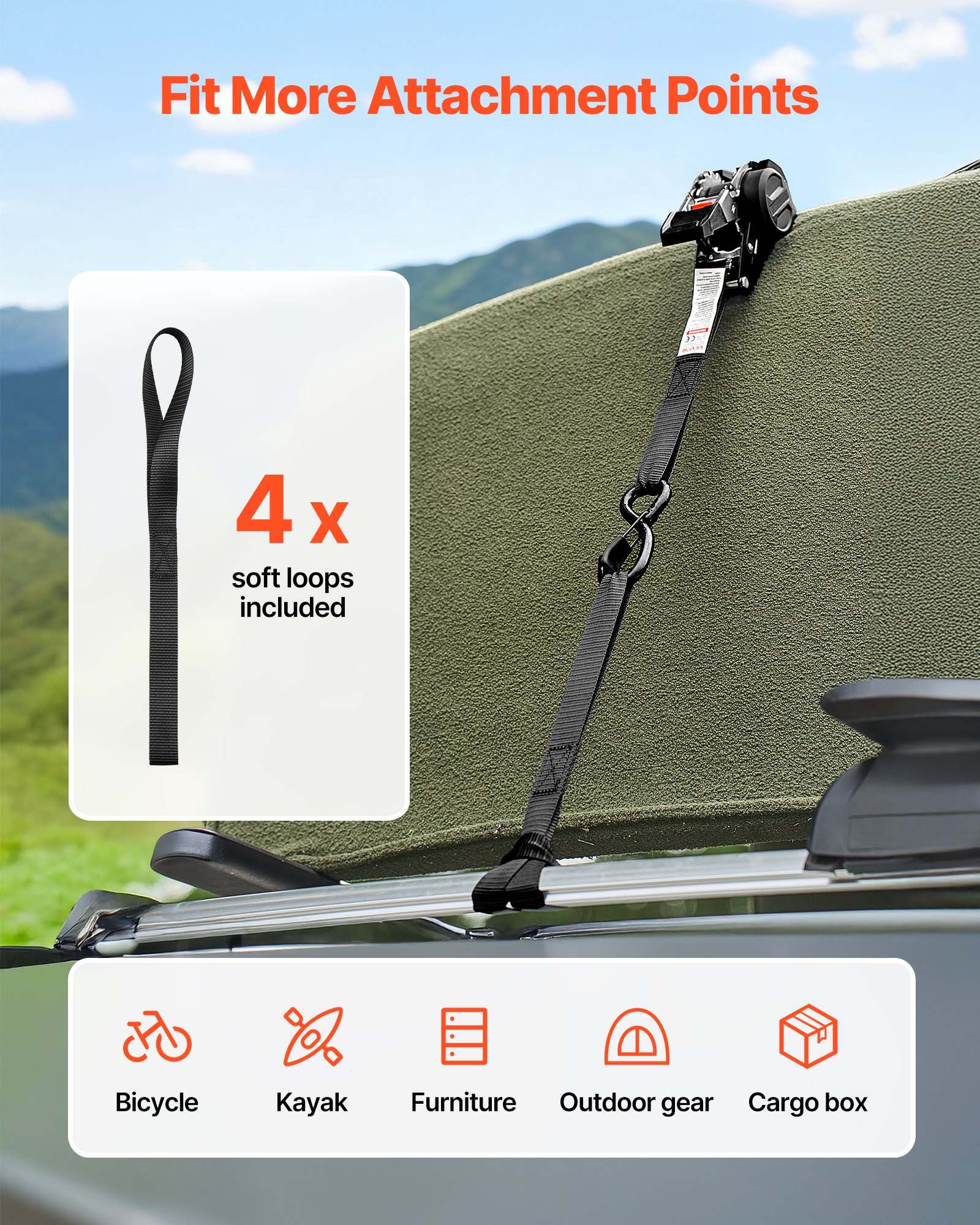 Retractable Ratchet Straps, 1 In X 10 Ft, Tie Down Straps With S Hooks, Break Strength, 4 Soft Loops, Tie Down… - 6