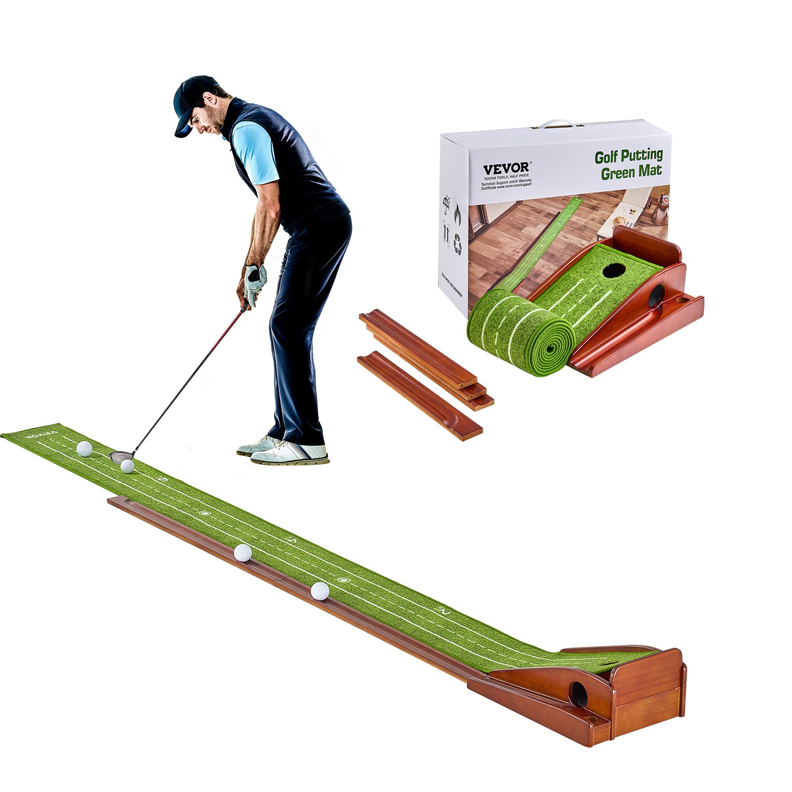 Golf Putting Mat, 1 Hole Indoor Golf Putting Green, Wrinkle-Free Golf Training Aid, Mini Golf Accessory With Auto-Ball Return, Alignment Guide, And Wood Base, Game Practice Gift For Home Office - Image 1