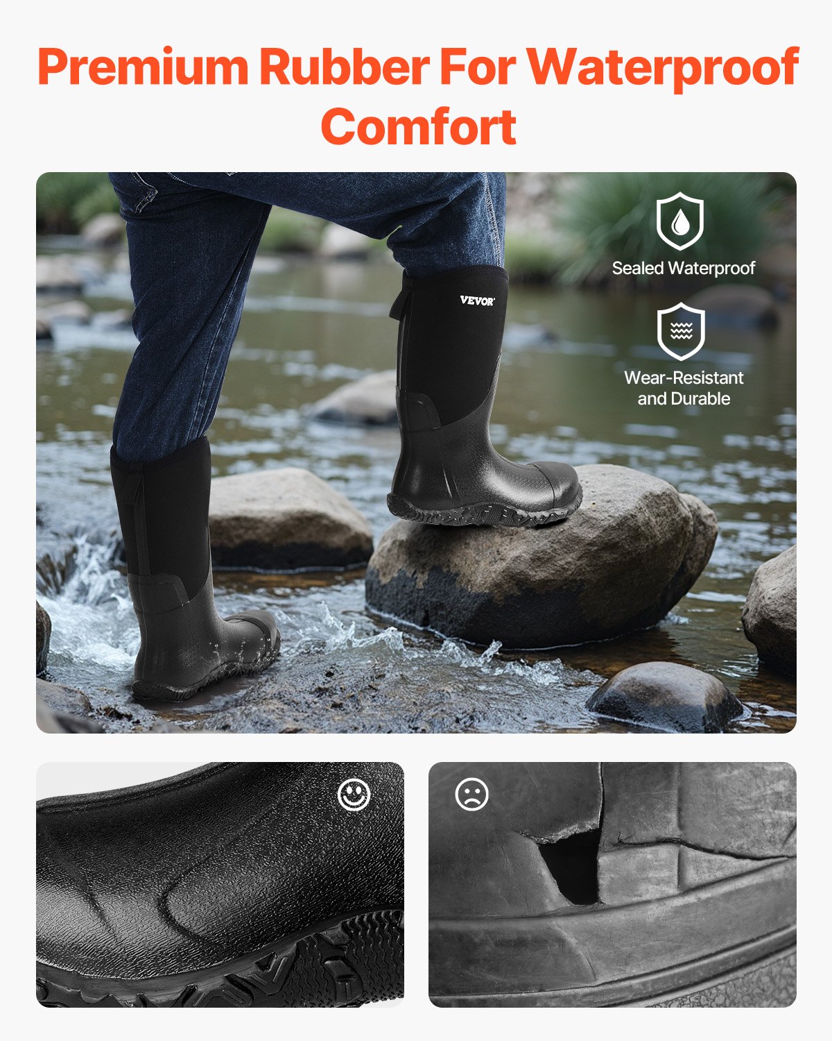 Men's Steel Toe Rubber Boots, Protective Footwear, Waterproof Rain Fishing Boots, Outdoor Non-Slip Work Shoes, Lightweight And Durable, For Manufacturing, Construction, Farming, Size 12 US