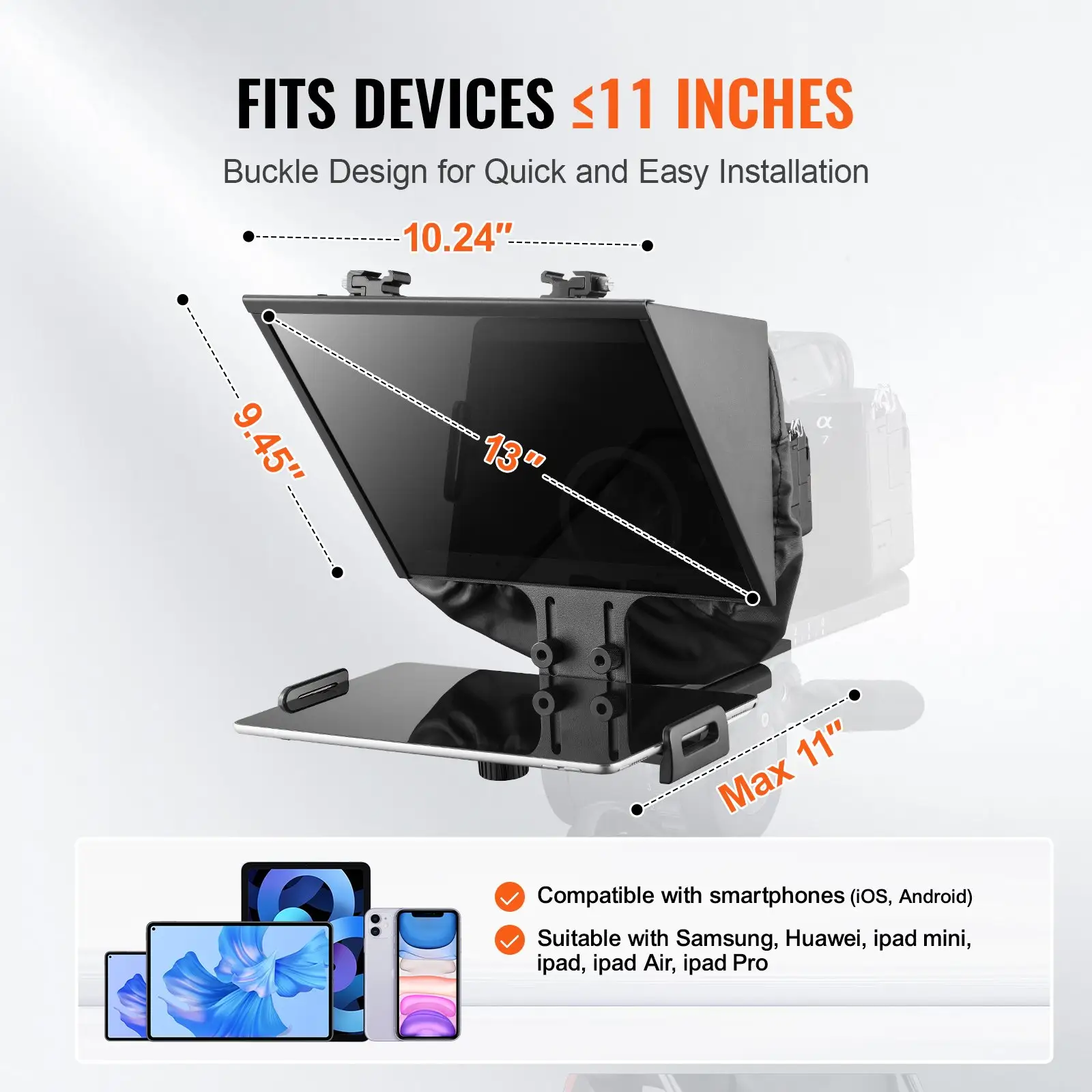 Teleprompter, 13" Aluminum Alloy, Floor Type