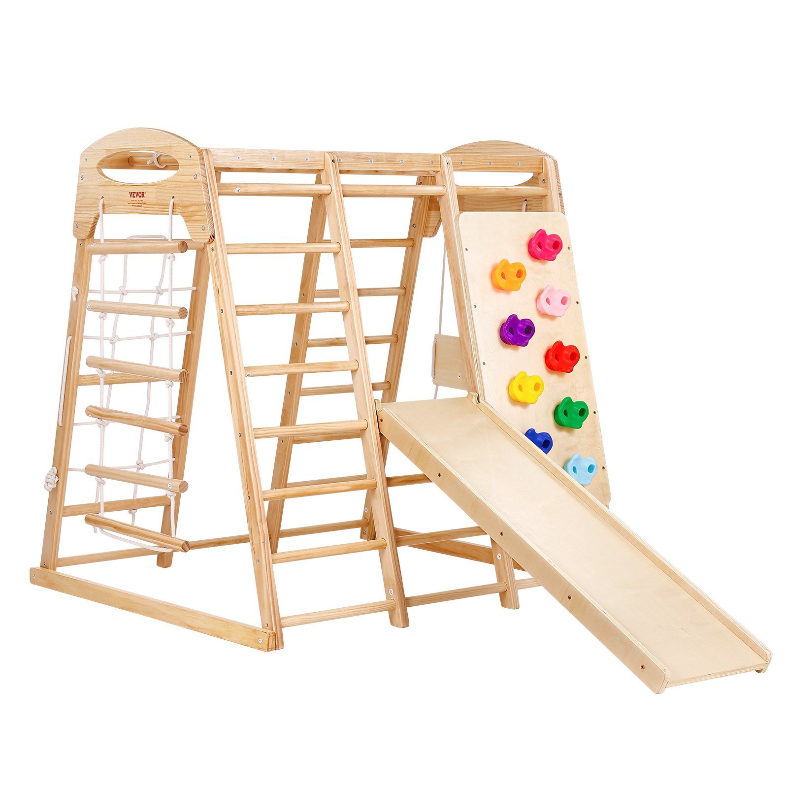 Indoor Jungle Gym, 7-in-1 Toddler Indoor Playground, Wooden Toddler Climbing Toys Indoor With Wood & Rope Ladder, Net Ladder, Swing, Monkey Bar, Slide, Climbing Wall, 47.2 X 58 X 56in - Image 1