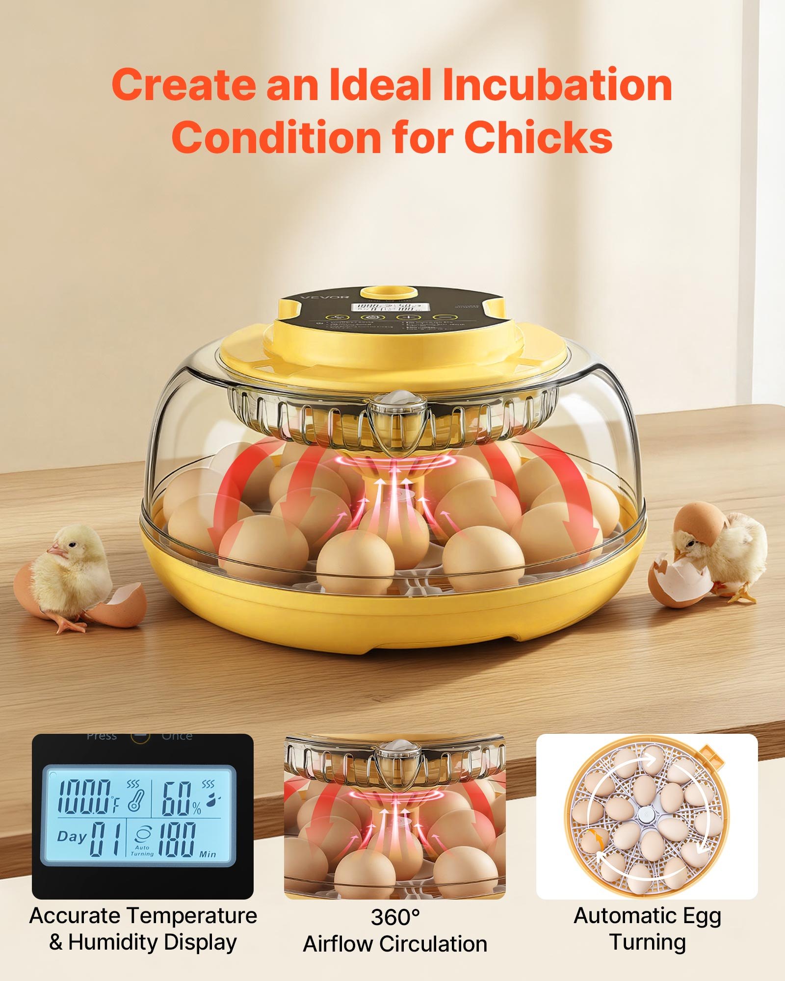 18 Egg Incubator, Automatic Egg Turner With LED Candler, Temperature & Humidity Control, 360° View Clear Window, Auto Water Refill, Poultry Eggs Incubators For Hatching Chicks Ducks Goose Quail