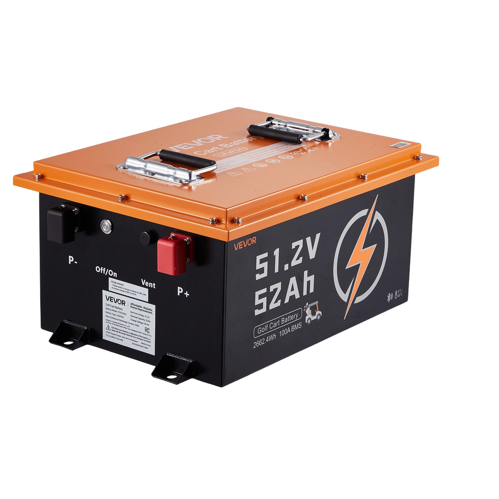 48V (51.2V) 52AH Lithium Golf Cart Battery, With 15A Charger, Lifepo4 Battery Kit, Built-in 100A BMS, With Bluetooth Mobile APP & Display Monitor, 4000 Cycles, For Golf Carts, Trolling Motors