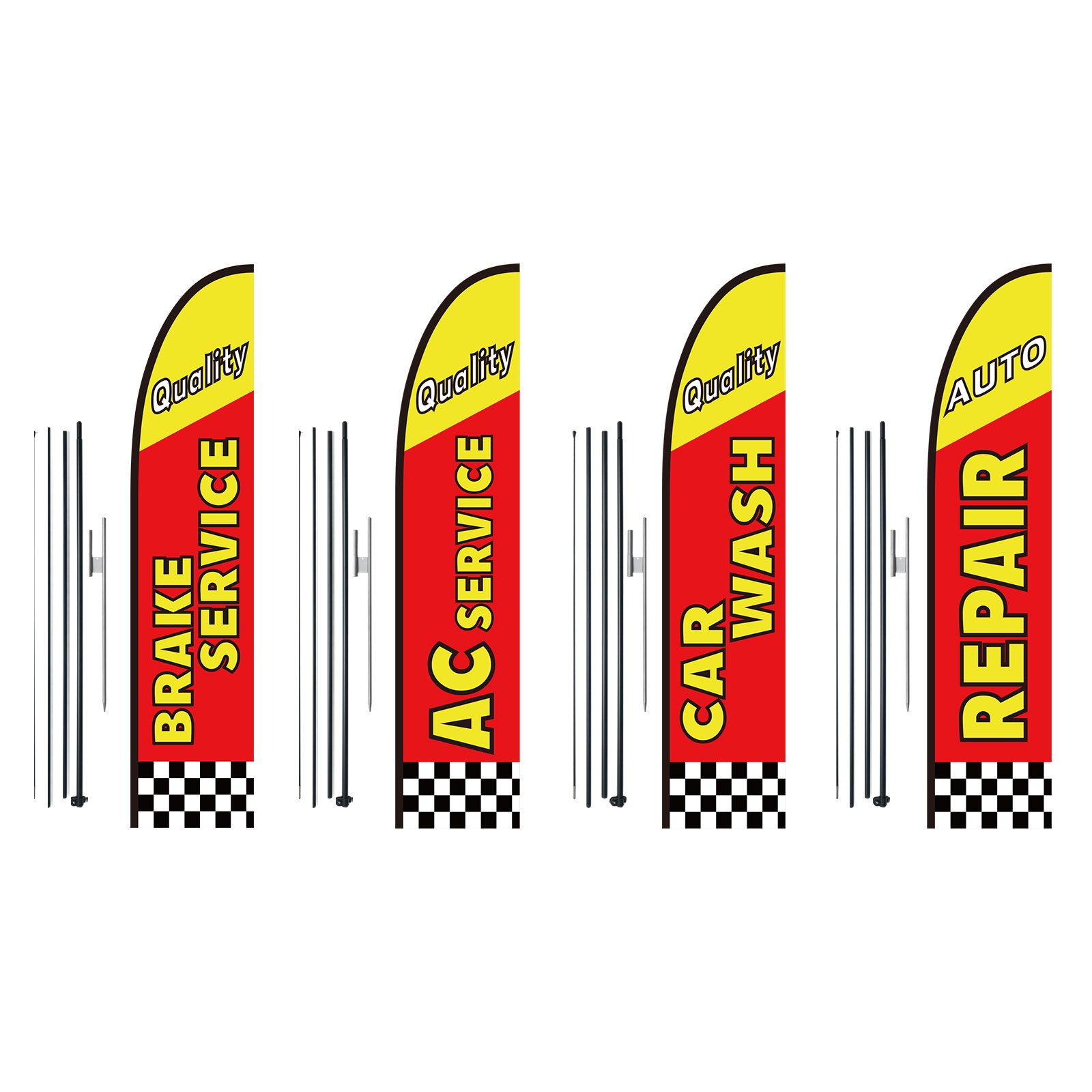 Auto Repair Advertising Feather Flag With Pole Kit, Advertising Flags For Business Outside, Includes 4 Banner Flags, 4 Poles, 4 Ground Stakes, Swooper Flags For Businesses 16.3 FT - Image 1