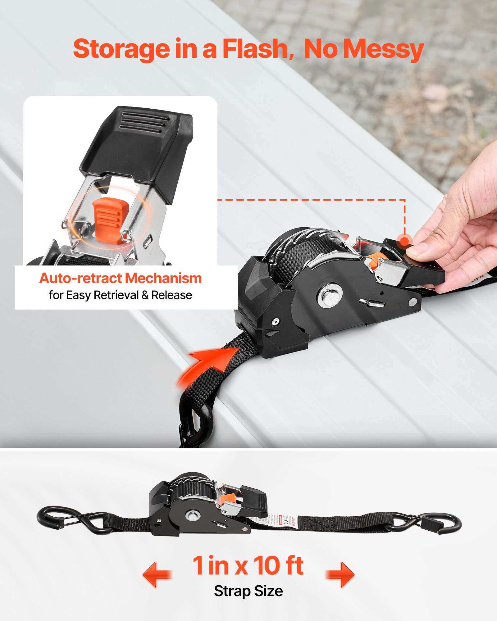 Retractable Ratchet Straps, 1 In X 10 Ft, Tie Down Straps With S Hooks, Break Strength, 4 Soft Loops, Tie Down… - 4