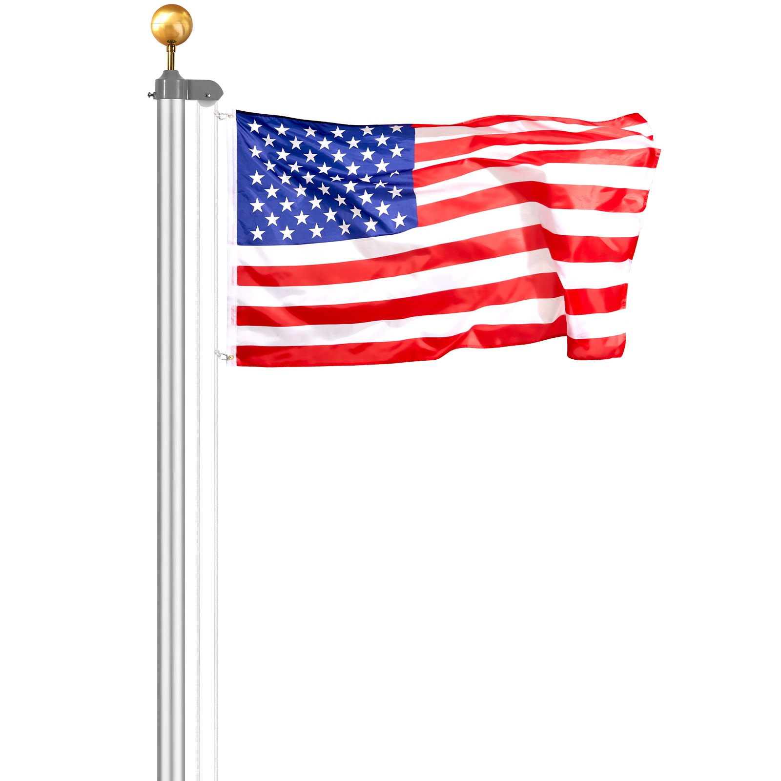 20FT Sectional Flag Pole Kit, Heavy Duty Aluminum Alloy In Ground Flag Poles For Outside, 3 Display Modes Flagpole With 3x5 American Flag, Professional Accessories, Silver - Image 1