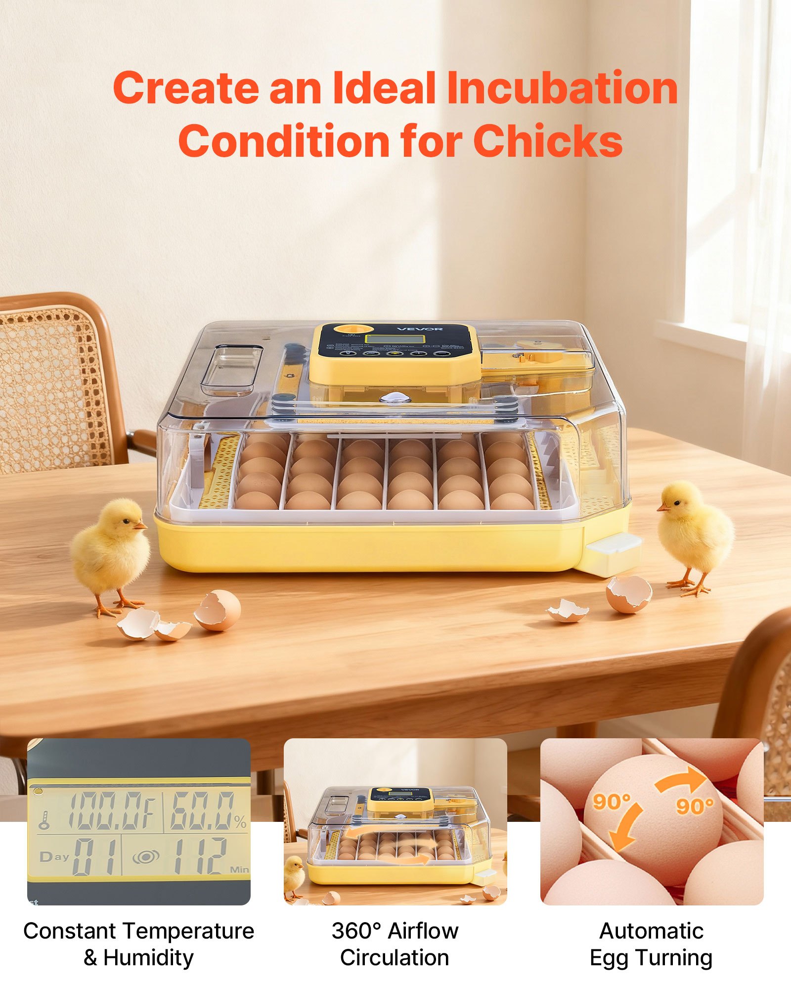 48 Egg Incubator, Automatic Egg Turner With LED Candler, Temperature Display & Auto Humidity Control, 360° View Clear Window, Poultry Eggs Incubator For Hatching Chicks Ducks Goose Quail