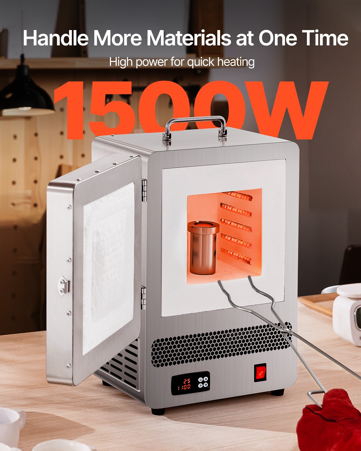 Tabletop Kiln Melter, 1500W Electric Kiln, 2192℉ Max Temperature, Stainless Steel, Programmable Gold… image 4