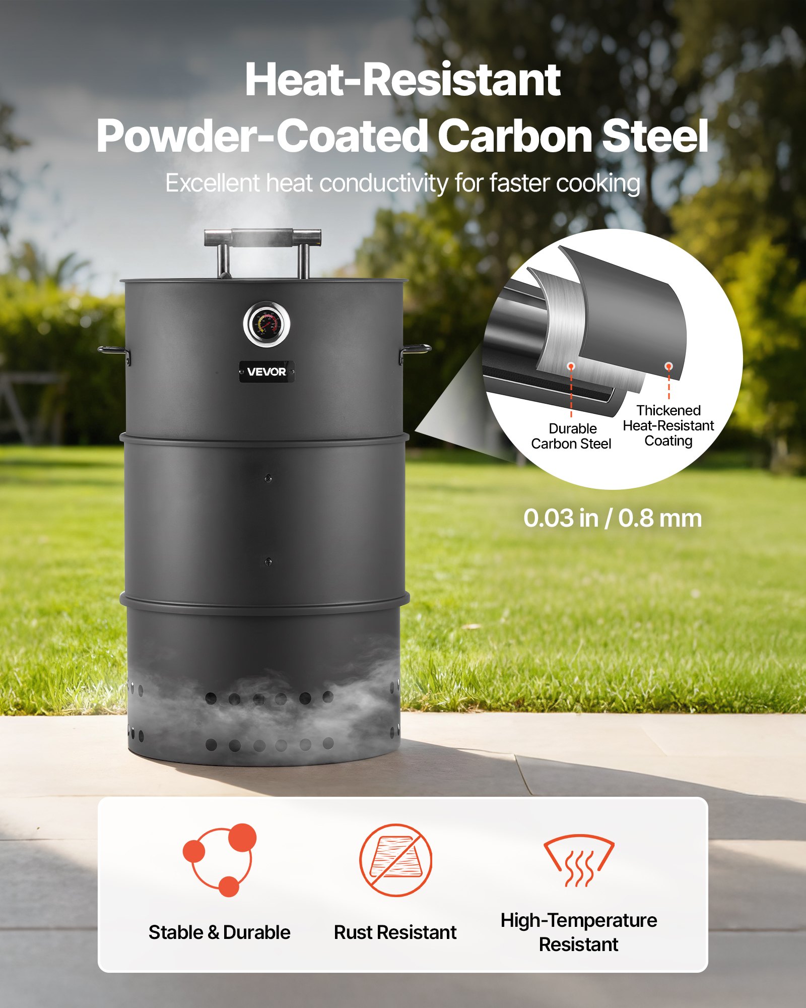 Charcoal Smoker Grill — 18.5" Barrel Charcoal BBQ Smoker — photo 3