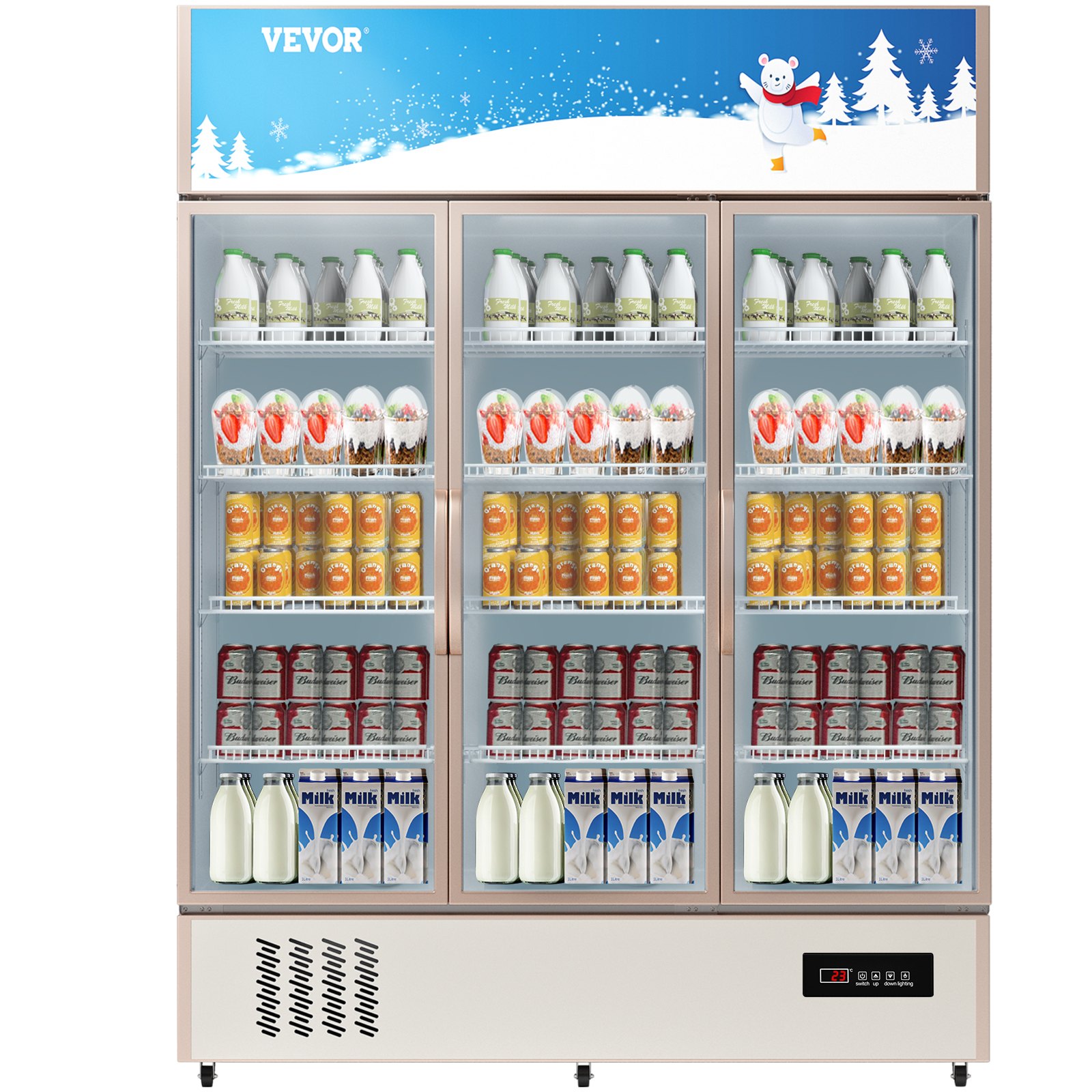 Commercial Refrigerator,Display Fridge Upright Beverage Cooler, Glass Door With LED Light For Home, Store, Gym Or Office, (35 Cu.ft. Triple Swing Door)