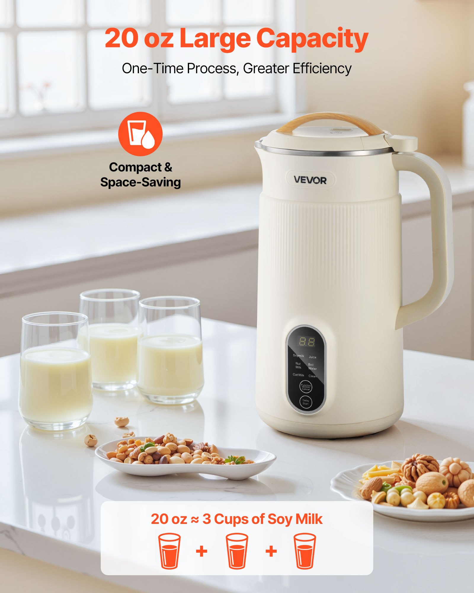 6-in-1 Nut Milk Maker, 20 Oz Soy Milk Maker Machine With 6 Blades, For Homemade Oat, Nut, Soy, Juice, Plant-Based And Non Dairy Beverages With High-Temp Self-Cleaning, Boil Water, 12-Hour Delay - Image 2
