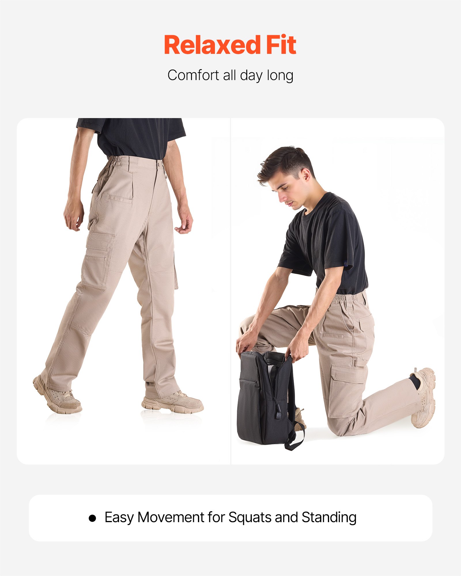 FR Pants For Men, 9 Oz 100% Cotton, Flame-Resistant Cargo Pants With Multi-Pockets And Elastic Waist, Reinforced Tear-proof Stitching, Ideal For Welding Work And Casual Wear, XL Size, Khaki