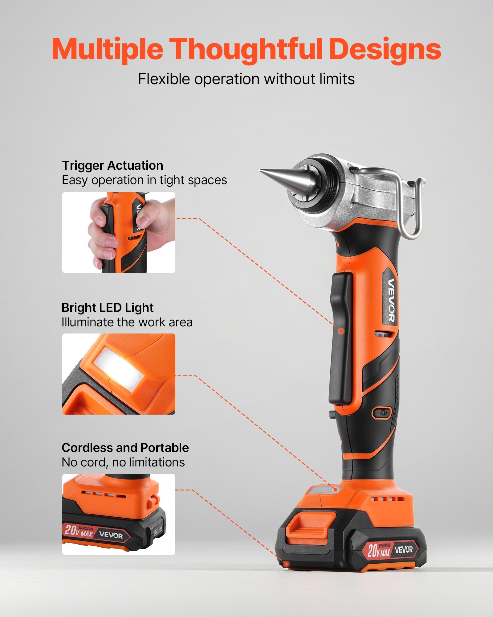 Cordless Tube Expander, 20V Max Electric Tubing Expansion Tool For 1/2", 3/4", 1" PEX-A Pipes, 22000RPM Pipe Expander With 3 Expanding Head, 2pcs 2AH Battery, Fast Charger & Carrying Case image 5