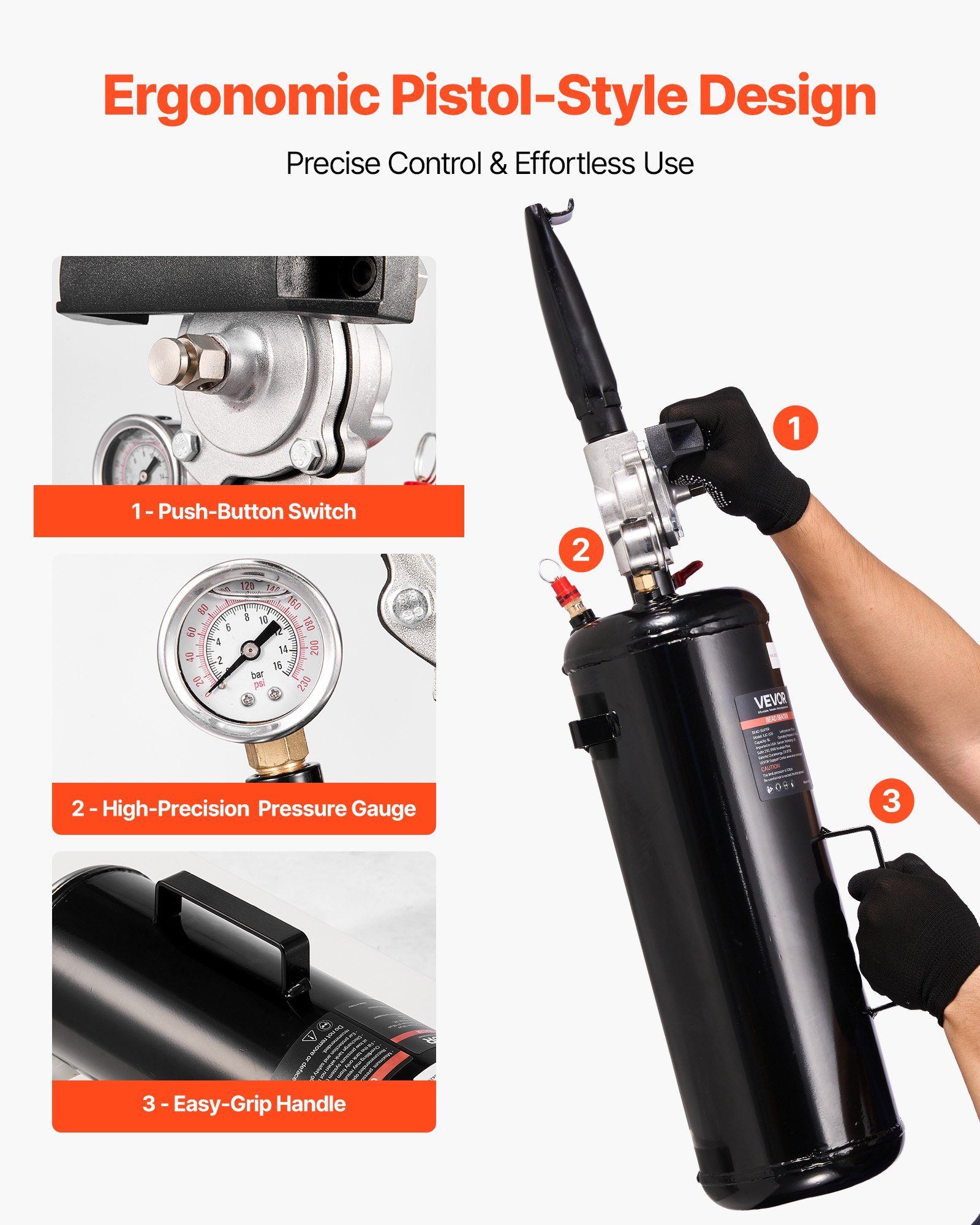 Portable Tire Bead Seater, 2.1 Gal / 8 L Air Bead Blaster, Handheld Tire Inflator Tool, 87-116 PSI Operating… - 5