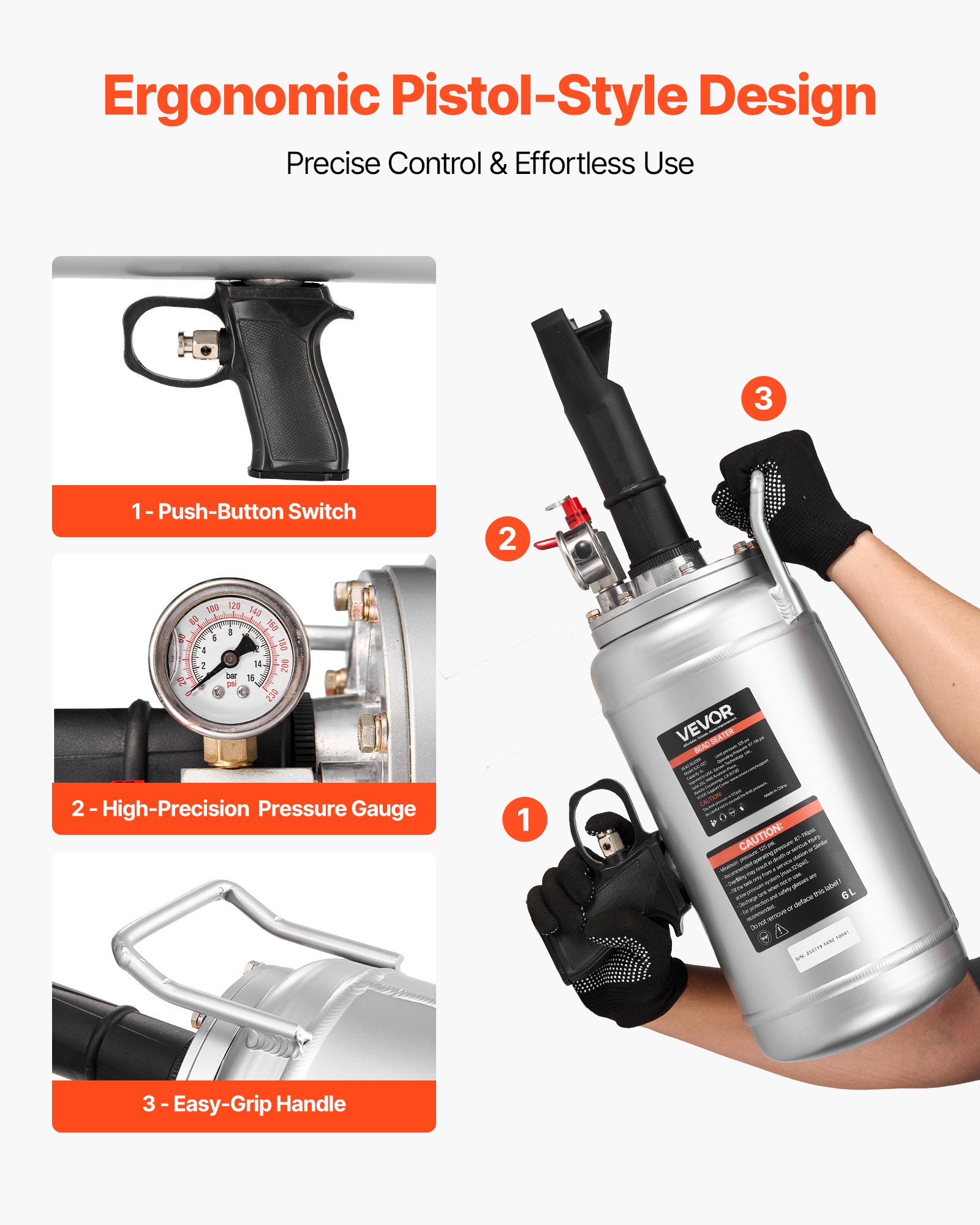 Portable Tire Bead Seater, 1.6 Gal / 6 L Air Bead Blaster, Handheld Tire Inflator Tool, 87-116 PSI Operating… - 5