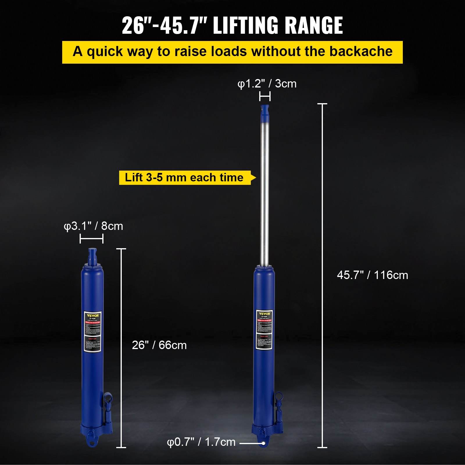 Hydraulic Long Ram Jack, 8 Tons/ Capacity, With Single Piston Pump And Clevis Base, Manual Cherry Picker With… - 4