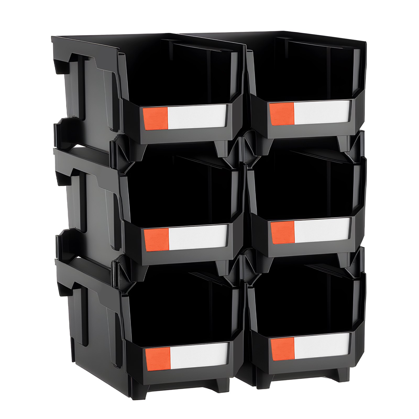Plastic Stackable Storage Bins, 14.8 X 8.5 X 7.1 Inch (6 Pack), Plastic Containers For Organizing And Storage Bins For Closet, Garage, Small Parts, Office Supplies And Other Accessories, Black - Image 1