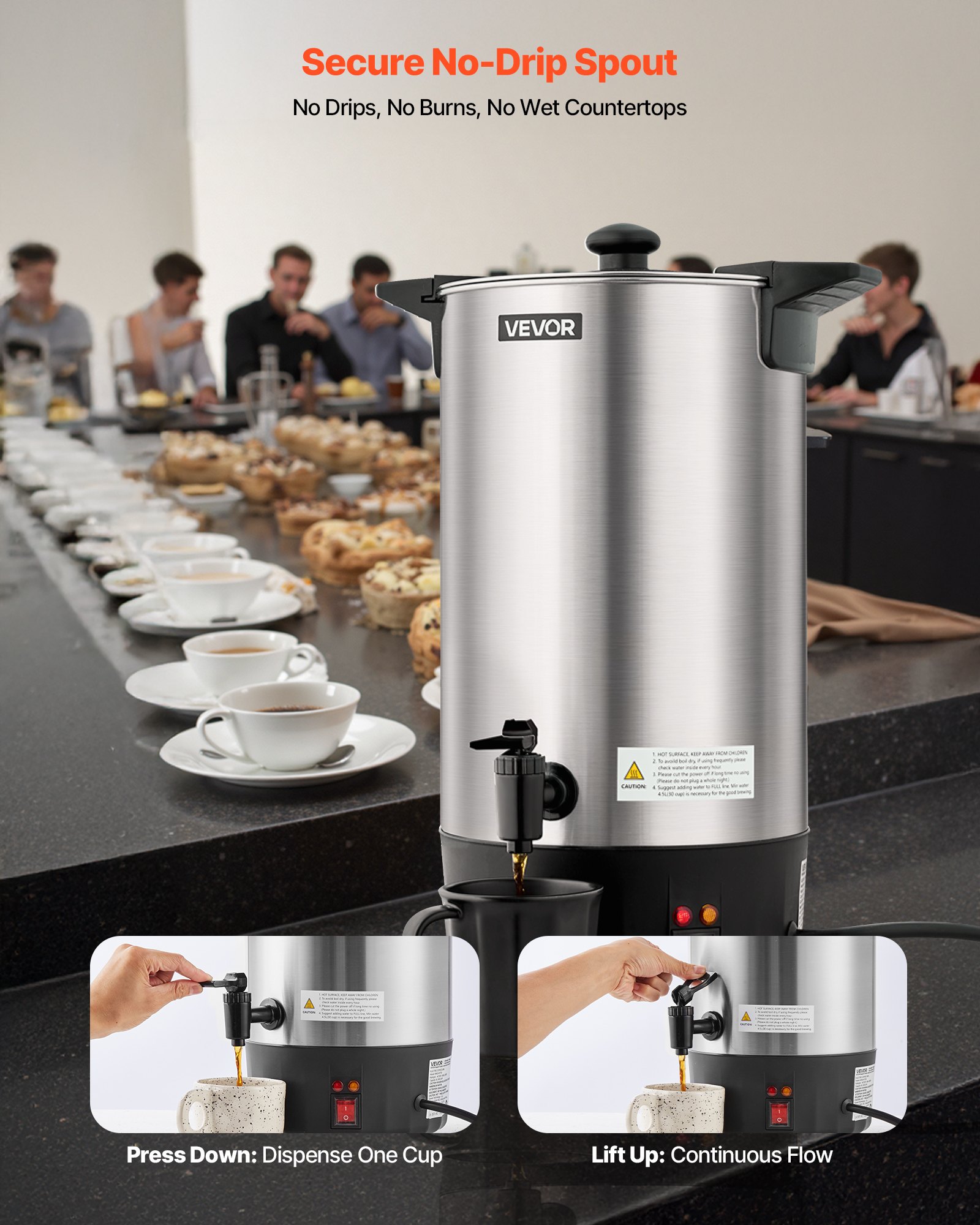 Commercial Coffee Urn, 60 Cup 9 L Hot Beverage Dispenser With Dripless Faucet, Quick-Brewing Stainless… image 5