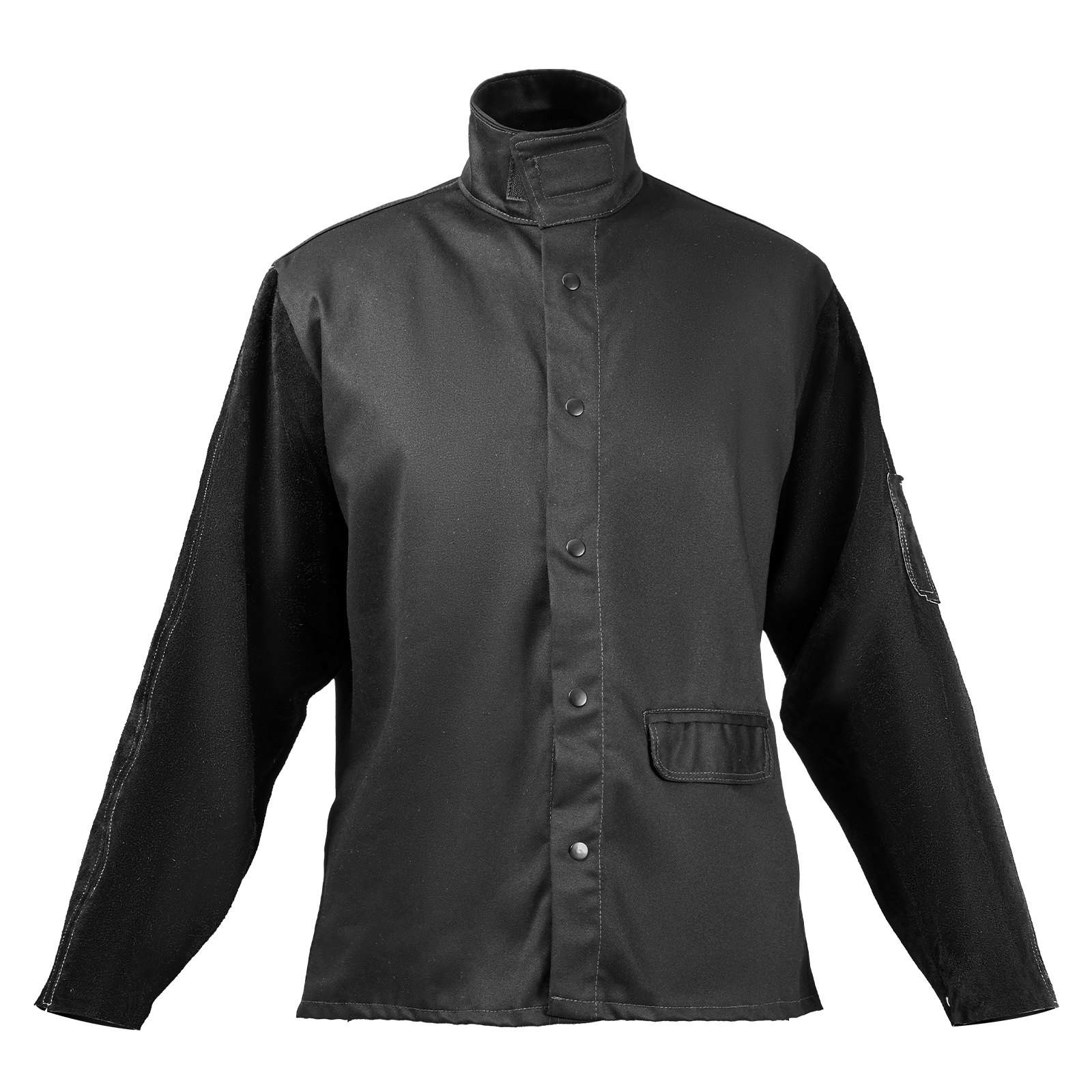 Flame Resistant Welding Jacket, Heavy Duty Split Cowhide Leather Sleeves + 9 Oz.