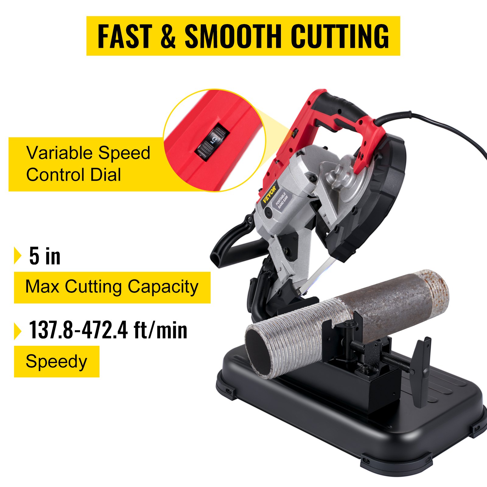 Portable Band Saw, 110V Removable Alloy Steel Base Cordless Band Saw, 5 Inch Cutting Capacity Hand Held… image 2