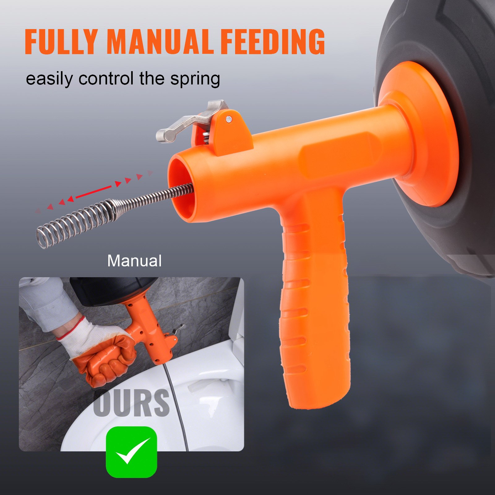 Drain Auger 25Ft, Plumbing Snake Auto Feed, Plumbers Snake With Drill Attachment, Pipe Snake Drain Clog Remover For Kitchen Bathroom Shower Sink With Protective Hose And Gloves
