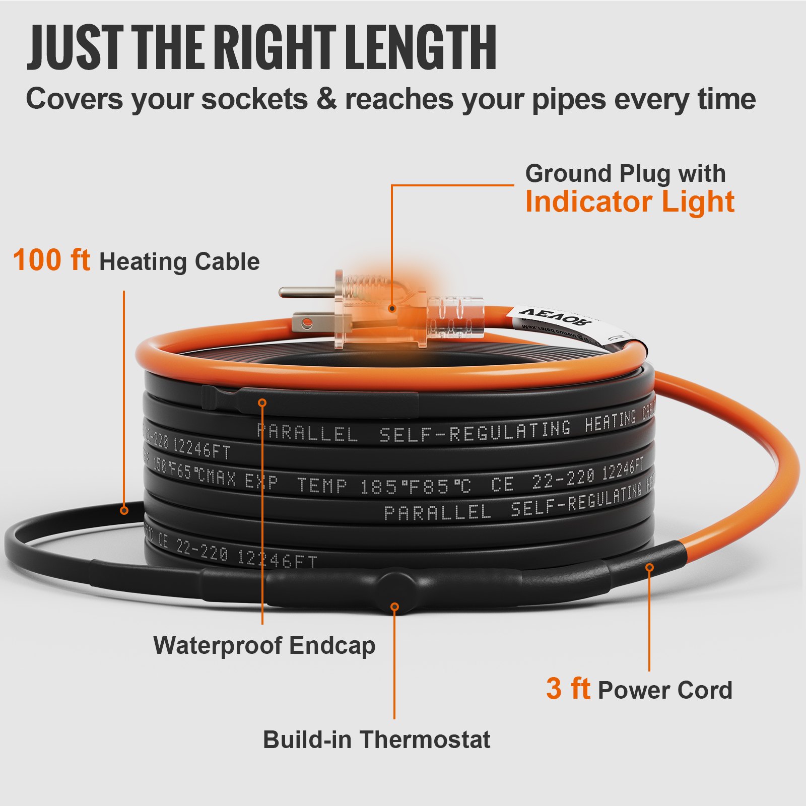 Self-Regulating Pipe Heating Cable, 100-feet 5W/ft Heat Tape For Pipes Freeze Protection, Protects PVC… image 5