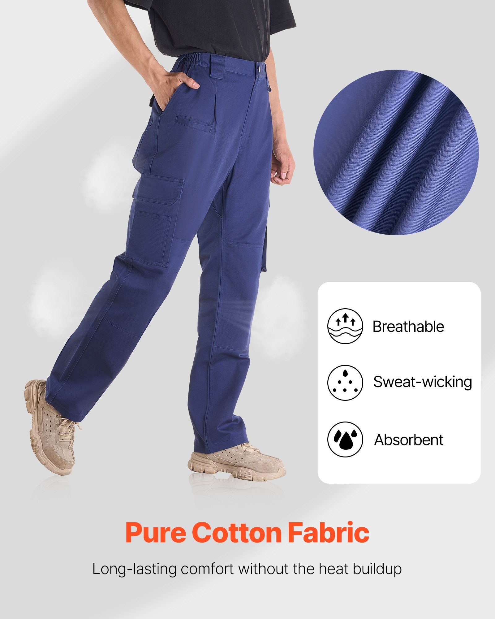 FR Pants For Men, 9 Oz 100% Cotton, Flame-Resistant Cargo Pants With Multi-Pockets And Elastic Waist, Reinforced Tear-proof Stitching, Ideal For Welding Work And Casual Wear, XXL Size, Dark Blue
