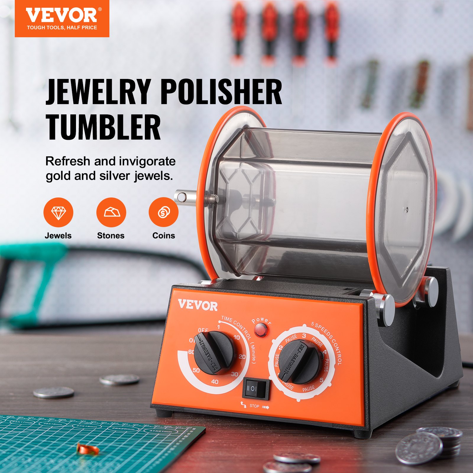 Jewelry Polisher Tumbler, / Capacity Mini Rotary Tumbler Machine With 0-60 Minutes Timer, 5 Speeds Jewelry Rotary… - 3