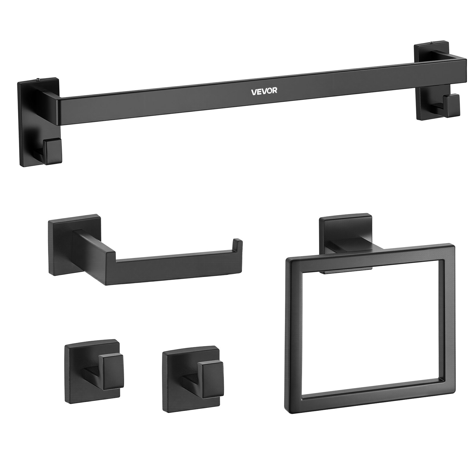 Matte Black Bathroom Hardware Set, 5 Pieces Stainless Steel Bathroom Accessories Set, 24-inch Towel Bar, Towel Rack, 2 Robe Towel Hooks, Toilet Paper Holder, For Bath Room, Wall Mounted - Image 1