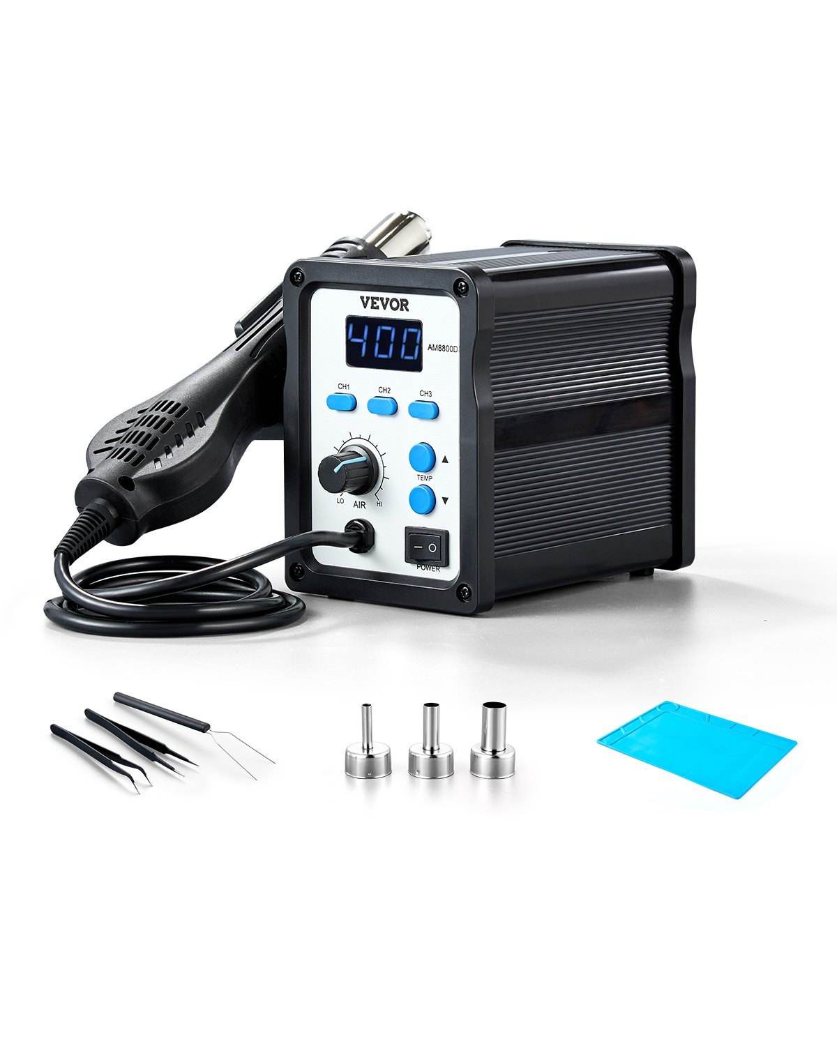 Hot Air Rework Station, 700W Digital Display SMD Rework Station, 212℉-932℉ Hot Air Gun With Adjustable Airflow, 3 Pre-Set Channels & ℃/℉ Conversion For Chip Dismantling, Electronics Repair - Image 1