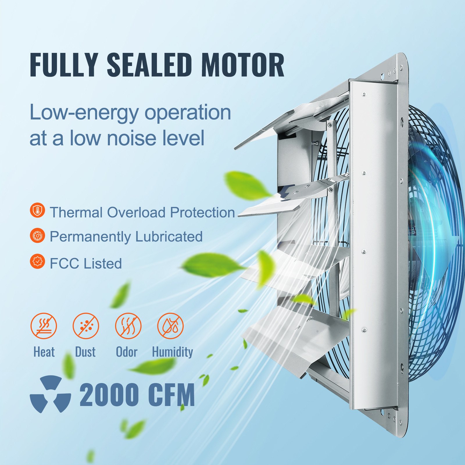 16'' Shutter Exhaust Fan, High-speed 2000 CFM, Aluminum Wall Mount Attic Fan With AC-motor, Ventilation And Cooling… - 4